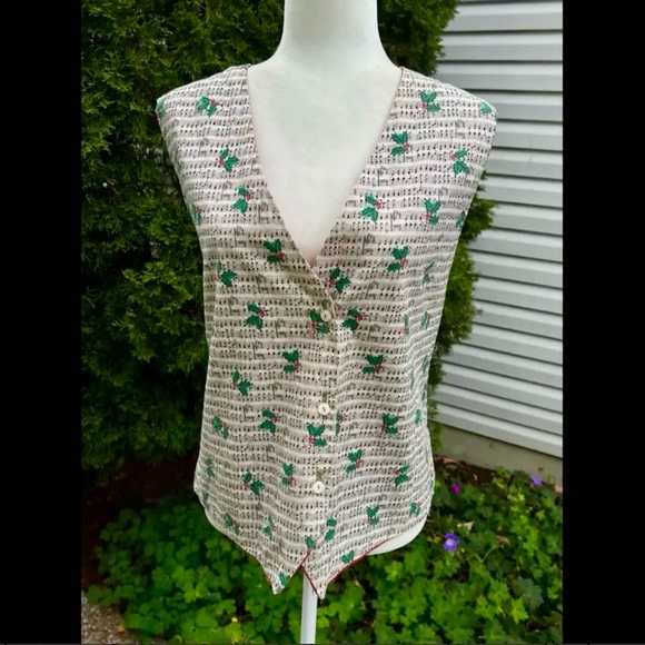 🎁🇨🇦Handcrafted reversible Xmas-music theme vest vintage,new suitable for gift - Picture 9 of 16